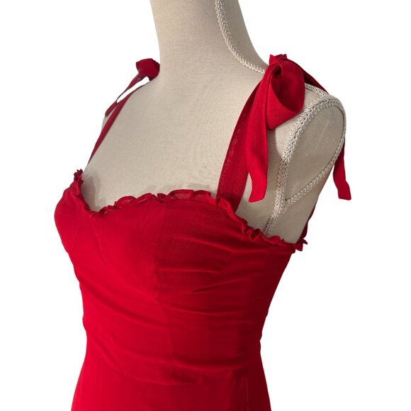 Reformation Christine Mini Ruffle Dress in Lipstick Red size 4 S XS tie straps - Picture 5 of 11